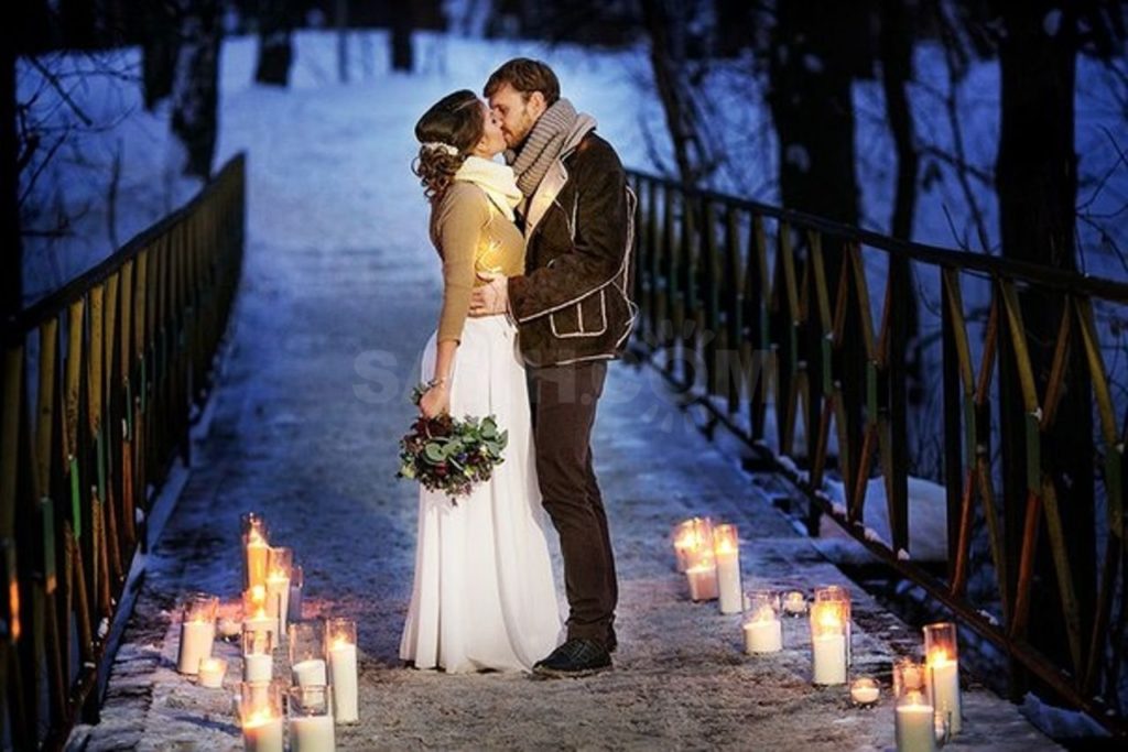 Зимняя свадьба ночная фотосессия