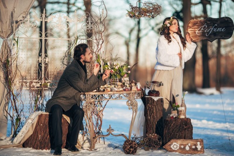 Зимняя свадебная фотосессия с декором