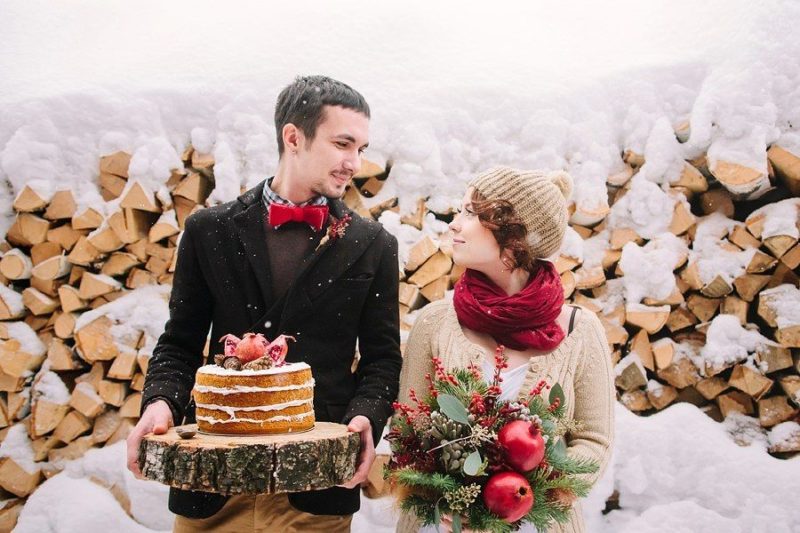 Зимняя свадебная фотосессия с декором