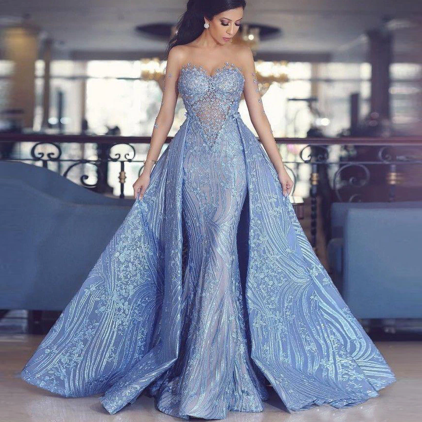 Голубое свадебное платье