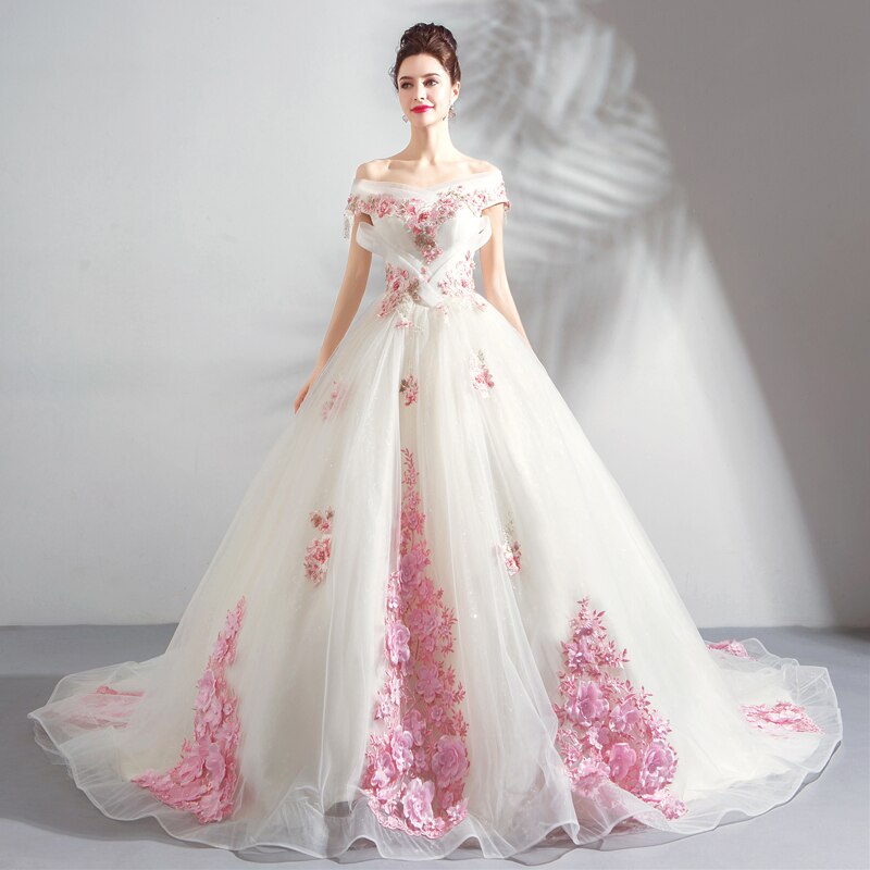 Бело-розовое свадебное платье