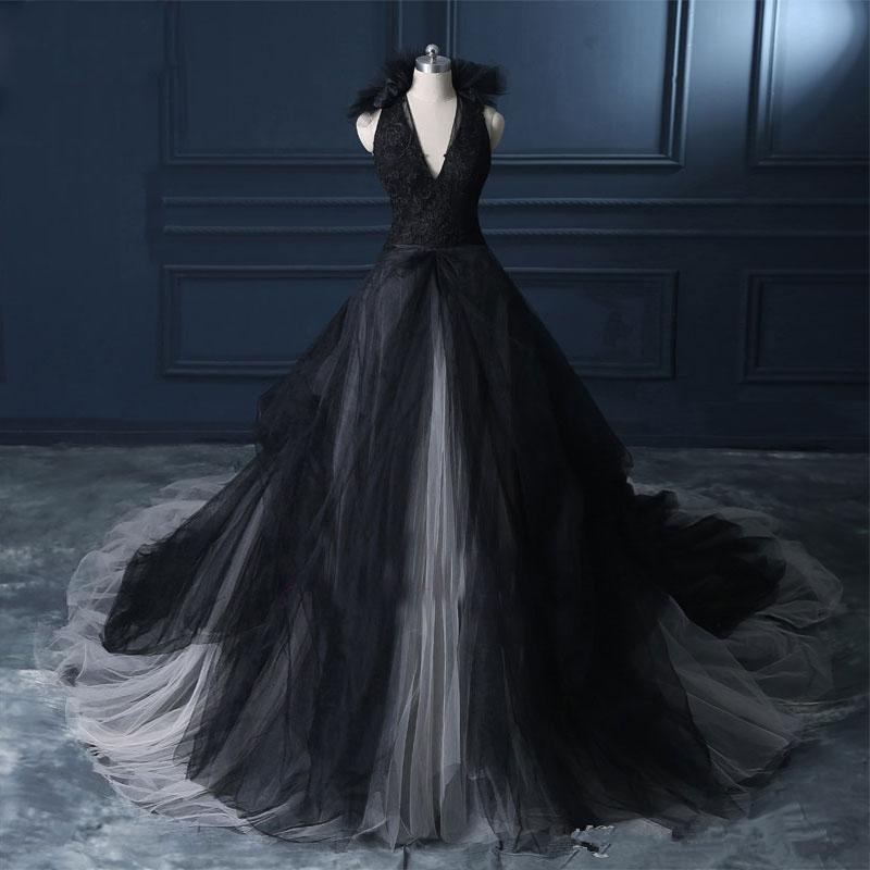 Черное свадебное платье в пол 2023